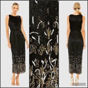 Mac Duggal 5796 Womens Black High Neck Embellished Column Dress Runs Small